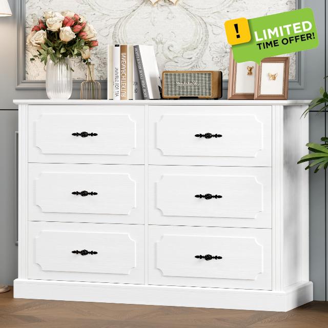 finetones White Dresser 6 Drawer