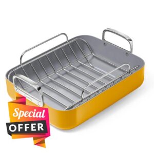 Caraway Roasting Pan - 16x13” Roasting Pan with Rack - Non-Stick Ceramic Coated - Non Toxic
