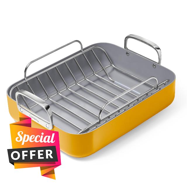 Caraway Roasting Pan - 16x13” Roasting Pan with Rack - Non-Stick Ceramic Coated - Non Toxic