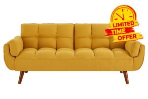 Verfur Upholstered Convertible Folding Futon Sofa Bed-Modern Linen Fabric Padded Couch Adjustable Recliner Loveseat with 2 Arm Pillows and Strudy Legs Sofabed