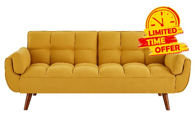Verfur Upholstered Convertible Folding Futon Sofa Bed-Modern Linen Fabric Padded Couch Adjustable Recliner Loveseat with 2 Arm Pillows and Strudy Legs Sofabed