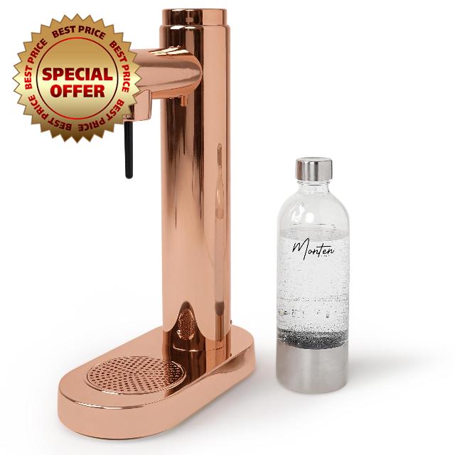 Monten Soda Sparkling Water Maker - Copper Carbonator with 900ML Water Bottle - Crafted with Quality Steel Components & Electroplated Copper - Works With All Major CO2 brands - Cylinders Not Included