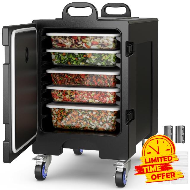COSTWAY End-Loading Insulated Food Pan Carrier w/Wheels