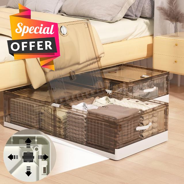 96.5L Large Under Bed Storage Containers with Wheels 2 Pack Stackable Underbed Storage Bins with Lid Collapsible Plastic Storage Drawer for Clothes Blanket Shoe Toy Organizer Bedroom Organization Dorm
