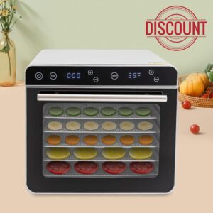 Food Dehydrator Machine 6 Stainless Steel Trays 700W Professional Food Preserver for Beef Jerky Dried Fruits Vegetables 185ºF Temperature Control 24H Timer