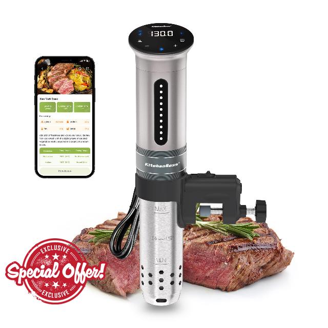 KitchenBoss Wifi Sous Vide Machine: Ultra-quiet Sous-vide Immersion Circulator Cooking Machine APP Control 1100W