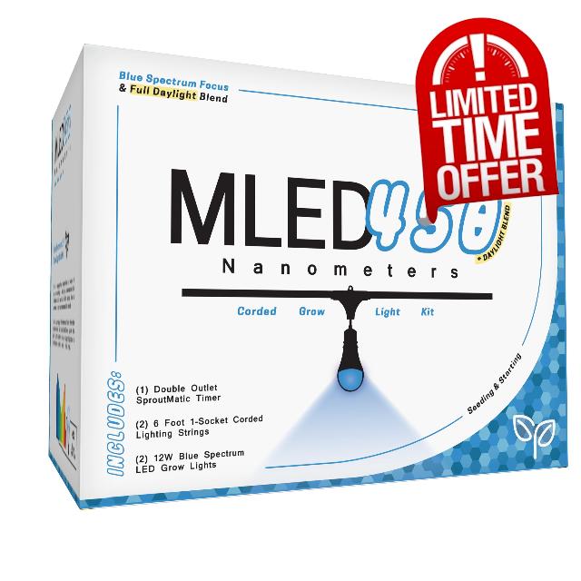 Miracle LED Nanometer 450 Indoor Grow Light Kit - Includes 3 Ultra Grow Blue Spectrum 150W Replacement Grow Light Bulbs & 1 3-Socket Corded Fixture with SproutMatic Timer (2-Pack)