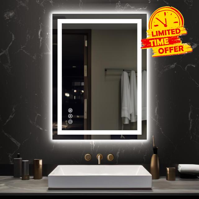 FURNIFIXTURE 24x32 Inch LED Bathroom Mirror - Lighted Vanity Mirror for Wall with Front and Backlit