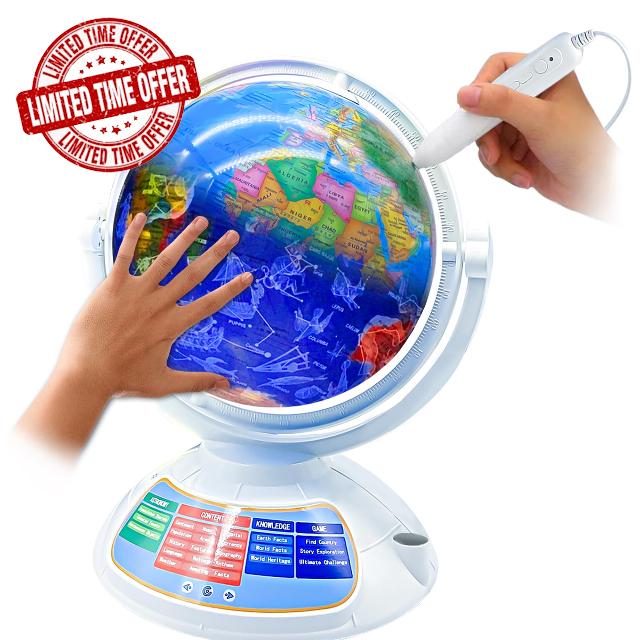 Zgxhga Talking World Globe - Talking interactive Globe With Interactive Stylus Pen | Children with Interactive Maps-Built-in AR Function& Globe Constellation light & Puzzle Game - 13.78 Inch
