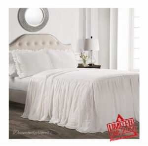 Diamondprincess Ruffle Skirt Bedspread Vintage Chic Farmhouse Style Lightweight 3 Piece Set