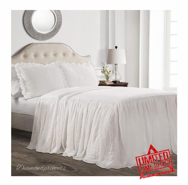 Diamondprincess Ruffle Skirt Bedspread Vintage Chic Farmhouse Style Lightweight 3 Piece Set