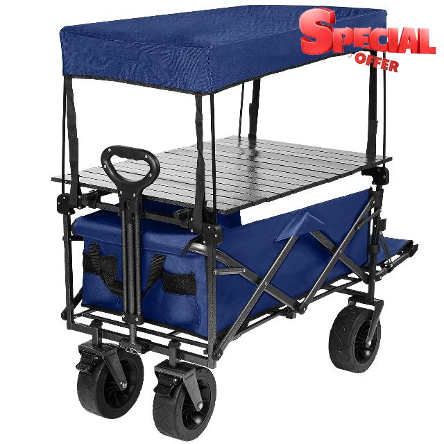 Camping Cart for Outdoor,Folding Garden Wagon with Tabletop