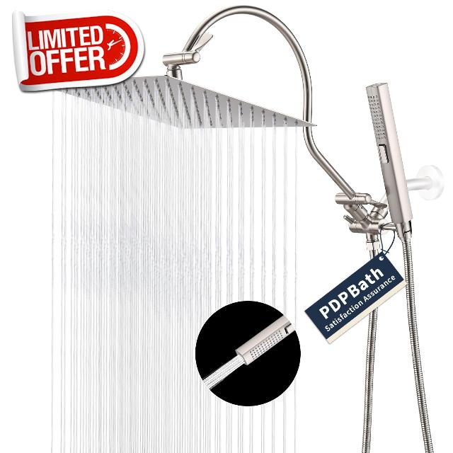 PDPBath All Metal Rain Shower Head with Handheld Spray