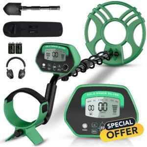 PalliPartners Metal Detector for Adults，Professional Gold Detector with LCD Display，High Accuracy Waterproof Pinpoint 5 Modes，Advanced DSP Chip 10" Coil Metal Detectors（3030-Green）