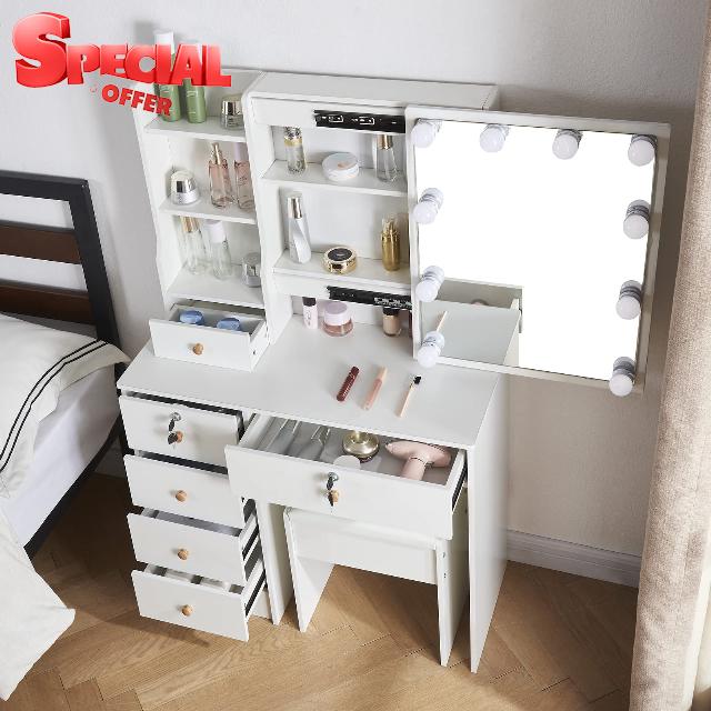 Buildonely Hollywood Makeup Vanity Desk with Mirror and Lights