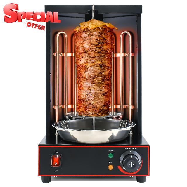 Electric Vertical Rotisserie Shawarma Broiler Kebab Grill Machine Al Pastor Rotating Grill With Temperature Chime