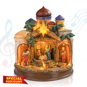 Vigdur 11" Christmas Nativity Set - Animated Christmas Village Nativity Scene with Colorful Lights & 2 Religious Songs