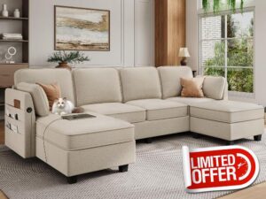 Hasuit 113'' Sectional Sofa with Storage Seats
