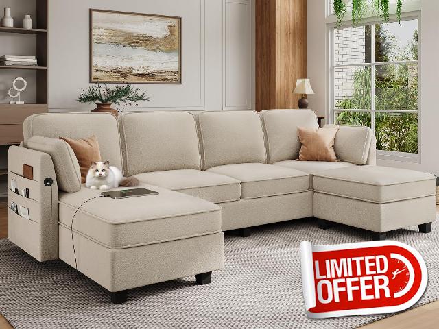 Hasuit 113'' Sectional Sofa with Storage Seats
