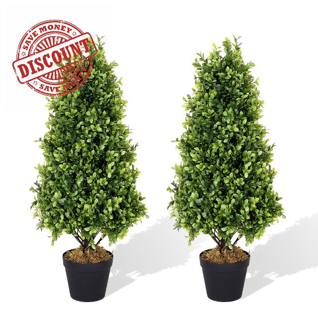 Azoco 2.5ft Topiary Trees Artificial Outdoor 2 Pack Faux Boxwood Plants Outside Set of 2 Fake Bushes and Shrubs for Front Porch Garden Patio Decor