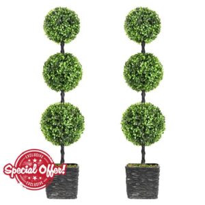 2 Pack 3FT Artificial Boxwood Topiary Ball Tree