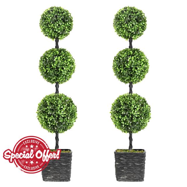 2 Pack 3FT Artificial Boxwood Topiary Ball Tree
