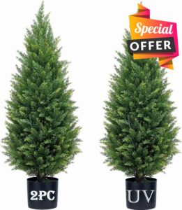 Two 3ft Artificial Cedar Topiary Trees