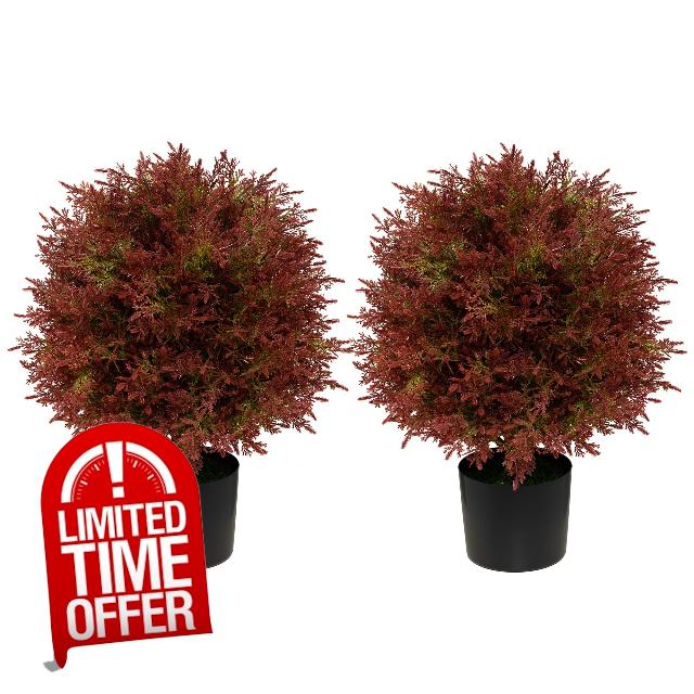 22''T Artificial Trees for Outdoors Artificial Topiary Ball Tree Set of 2 UV Resistant Artificial Potted Shrubs for Front Porch Indoor Outdoor (Red)