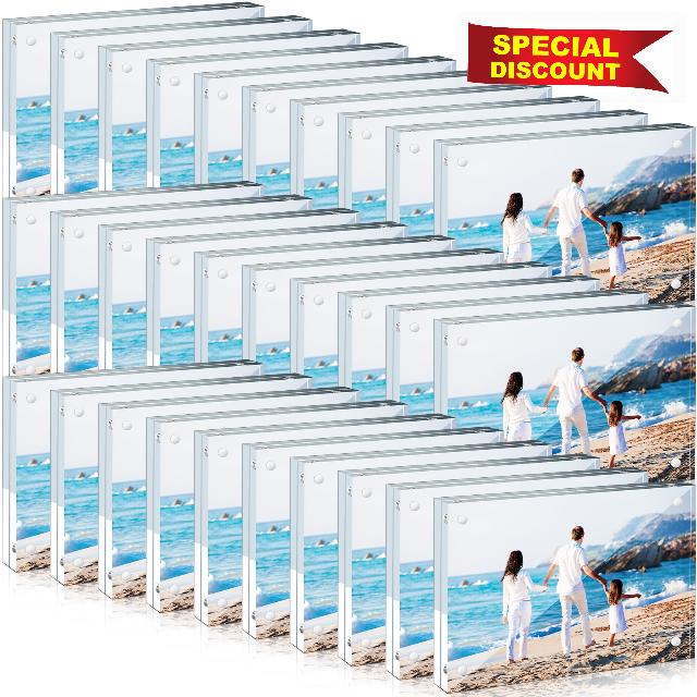 Handepo 30 Pack 4 x 6 Inch Clear Acrylic Picture Frames Magnetic Photo Frames Frameless Desktop Display Double Sided Photo Frame Freestanding Floating Frames for Bedroom Living Room Home Office