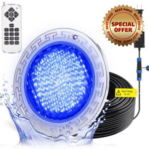 Hanchen 12v Inground Pool Light 10in Led Swimming Pool Light Fixture with 50 Foot Cord for Large Wet Niche Controller & Transformer Included 7 Vibrant Colors 3 Lighting Patterns 304 Stainless Steel