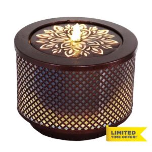 Sunnydaze Metal Cylinder Bubbler Outdoor Water Fountain - 11.75-Inch - Features LED Lights and Repeating Diamonds Pattern