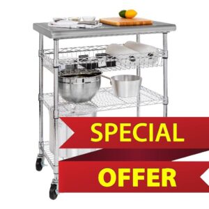 Seville Classics SHE18323B Commercial Work Table Island Utility Cart Prep Station for Restaurant
