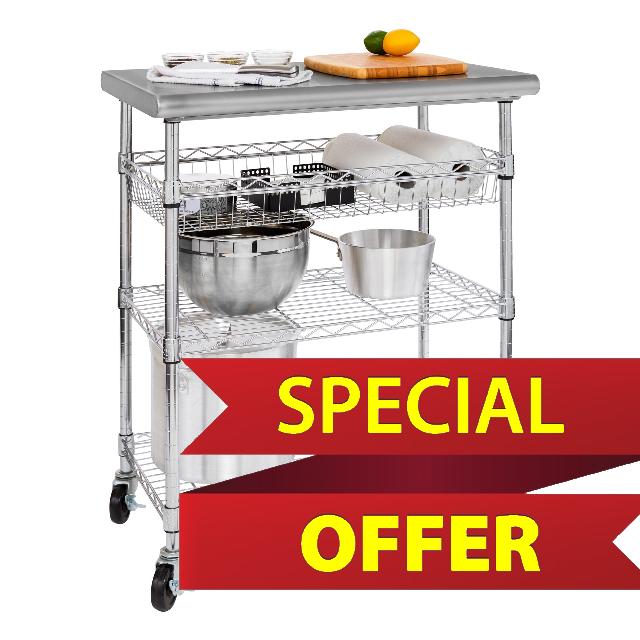 Seville Classics SHE18323B Commercial Work Table Island Utility Cart Prep Station for Restaurant