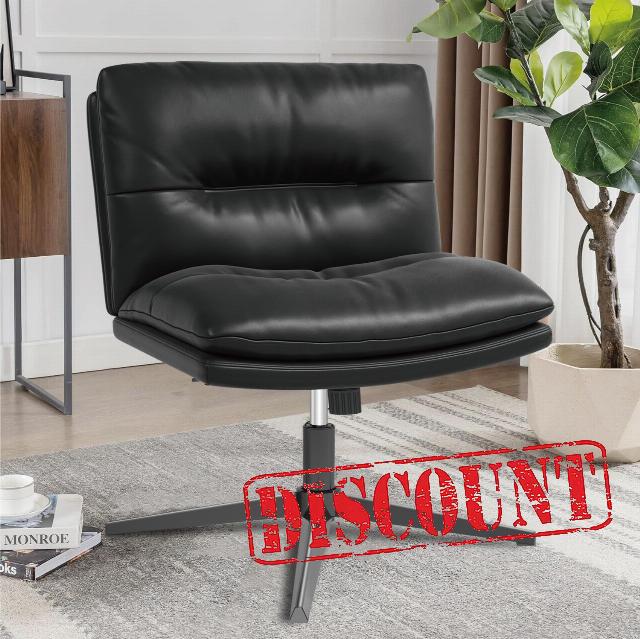 Armless Desk Chair No Wheels: Comfortable Cross Legged Office Chair Wide Seat 400lb Capacity PU Leather Comfy Desk Chair Cute Office Chair No Arms Adjustable Height Vanity Chair for Women