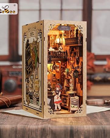 CUTEBEE DIY Book Nook Dollhouse Kit with Dust Cover,Bookshelf Insert DIY Miniature House Kit Book...