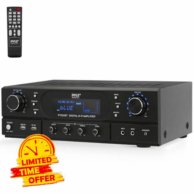 Pyle Bluetooth Home Theater Receiver Amplifier - 180W Peak Power Amp w/Treble