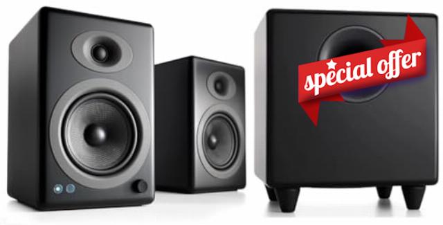 Audioengine A5+ 150W Wireless Bluetooth Home Music System Black with 250W S8 Black Subwoofer