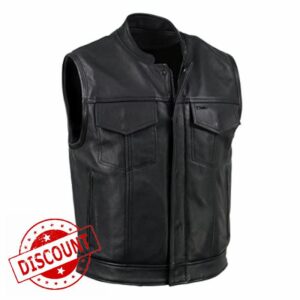 Milwaukee Leather USA MADE MLVSM5004 Men's Black 'Chaos' Premium Dual Closure Motorcycle Leather Vest - X-Large
