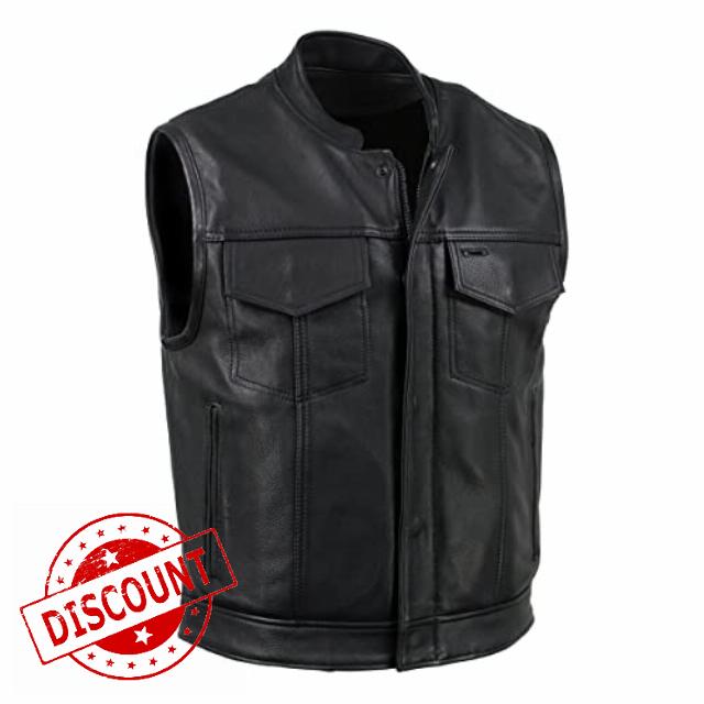Milwaukee Leather USA MADE MLVSM5004 Men's Black 'Chaos' Premium Dual Closure Motorcycle Leather Vest - X-Large