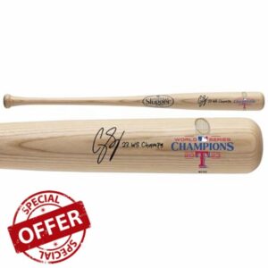 Corey Seager Texas Rangers 2023 MLB World Series Champions Autographed Louisville Slugger Champions Logo Bat with "23 WS Champs" Inscription - Autographed MLB Bats