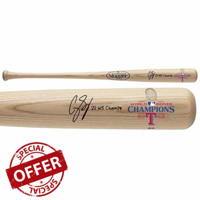 Corey Seager Texas Rangers 2023 MLB World Series Champions Autographed Louisville Slugger Champions Logo Bat with "23 WS Champs" Inscription - Autographed MLB Bats