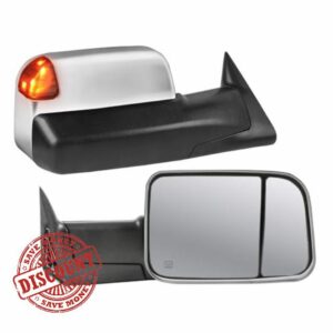 AUTOSTARSHIP Pair Power Heated Towing Mirrors Compatible for 1998-2001 Dodge 1500 1998-2002 Ram 2500 3500 w/Amber Turn Signal Light Side Tow Mirror Manual Telescoping Fold (Chrome)
