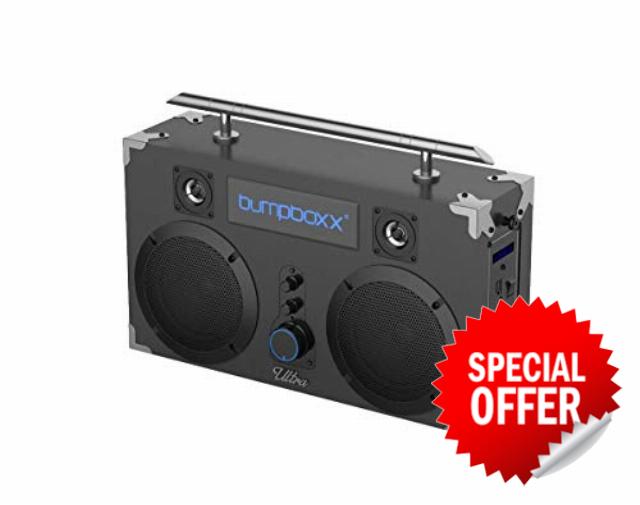 Bumpboxx Bluetooth Boombox Ultra Black | Retro Boombox with Bluetooth Speaker | Includes Rechargeable Lithium Battery