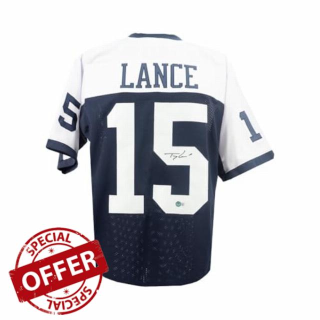Trey Lance Autographed Dallas Custom Navy Football Jersey - BAS