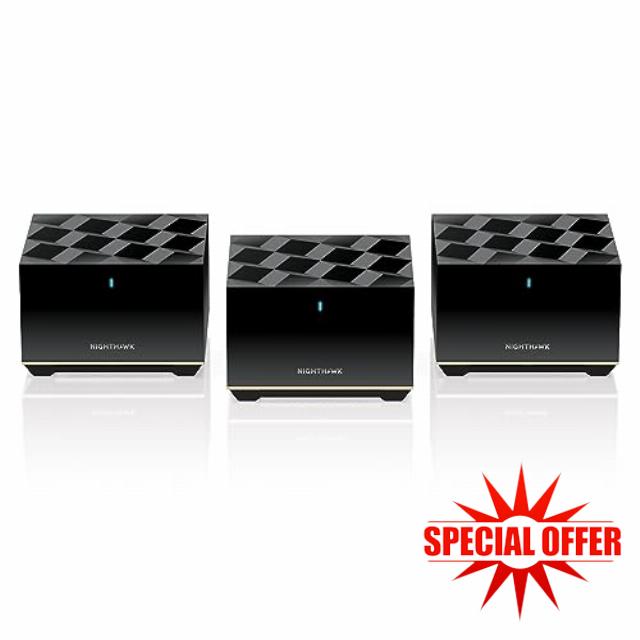 NETGEAR Nighthawk Tri-Band Whole Home Mesh WiFi 6E System (MK93S) – Router + 2 Satellite Extenders - 5.7Gbps Speed - Coverage up to 7