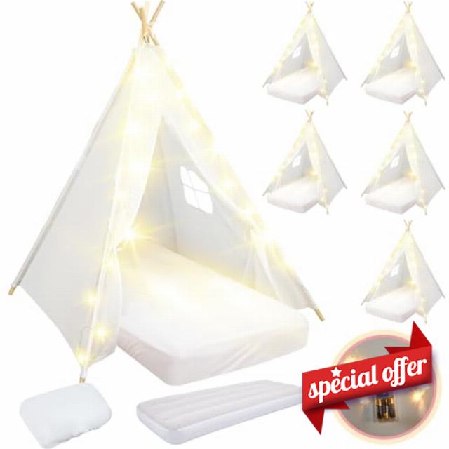 Lemosae 6 Pack Teepee Tent for Kids Bulk with Inflatable Airbed