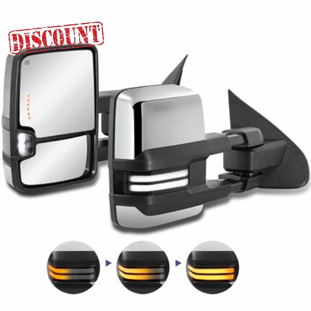 EVERESTWAY Power Heated Towing Mirrors LED Compatible for 2014-2019 Chevy Silverado GMC Sierra 1500 2500 HD 3500 HD w/Sequential Turn light Pair Set-Chrome Not for Diesel Truck