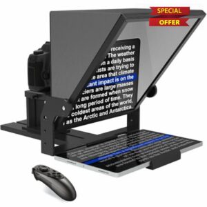 ILOKNZI Aluminum Alloy 16 Inch Teleprompter with Remote Control and Free Teleprompter APP Compatible with iOS/Android