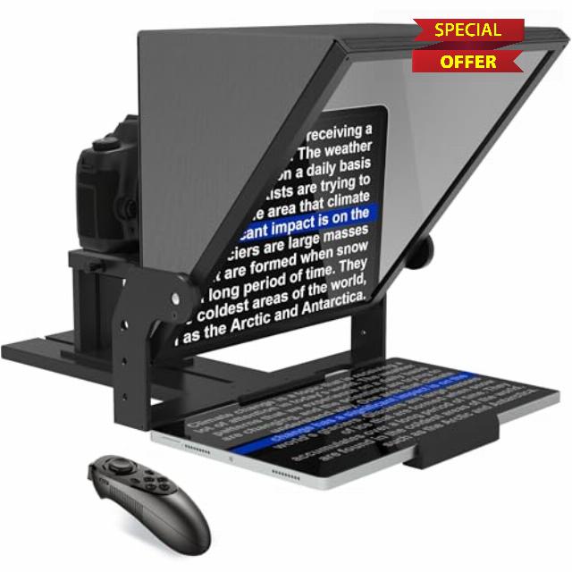 ILOKNZI Aluminum Alloy 16 Inch Teleprompter with Remote Control and Free Teleprompter APP Compatible with iOS/Android
