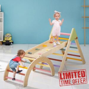 AmazingJoy Pikler Triangle Set Climber 3 Piece Climbing Gym 5 in 1